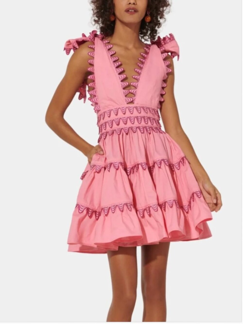 Anthropologie CeliaB Embroidered Pink Mini Cotton Dress size L